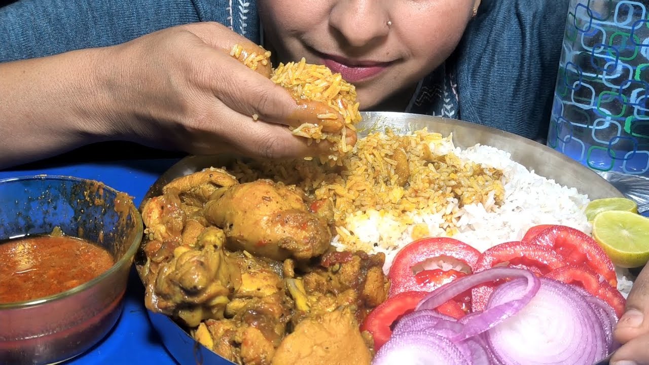 asmr eating chicken curry and rice|asmr eating chicken do pyaza with rice|chicken curry mukbang asmr