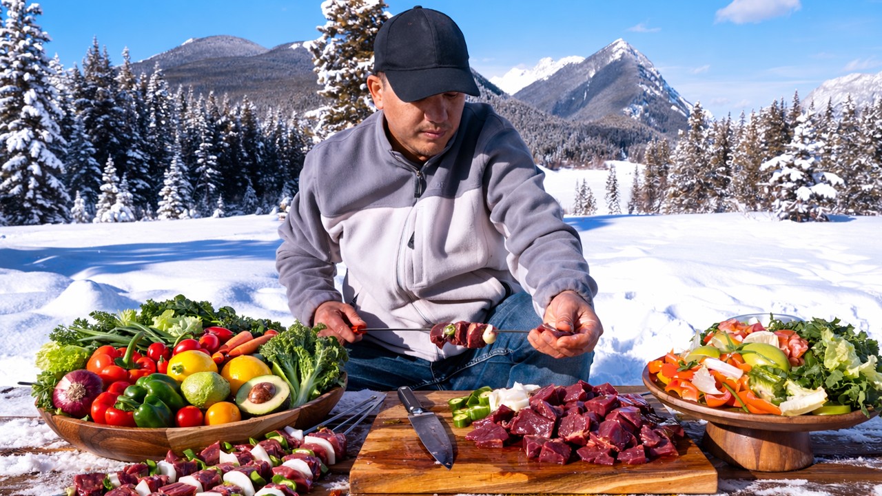 Liver Kabab in the Rocky Mountains - heavy snow and cold weather but a beautiful experience- Canada