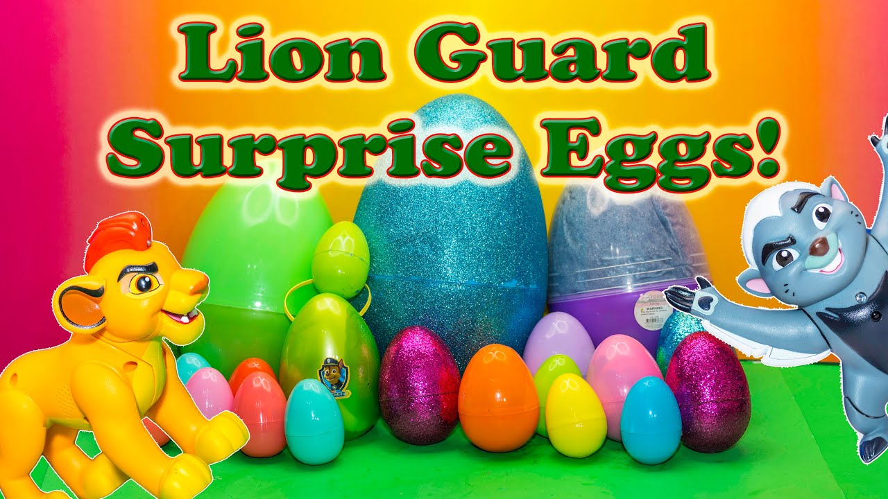 Opening Surprise Eggs with Lion Guard and Paw Patrol with the Assistant