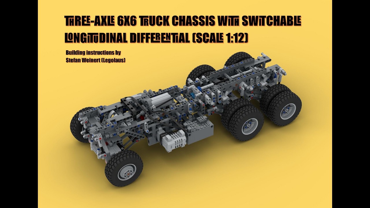 Lego MOC 255826 Three-axle 6x6 truck chassis with switchable longitudinal differential (Scale 1:12)