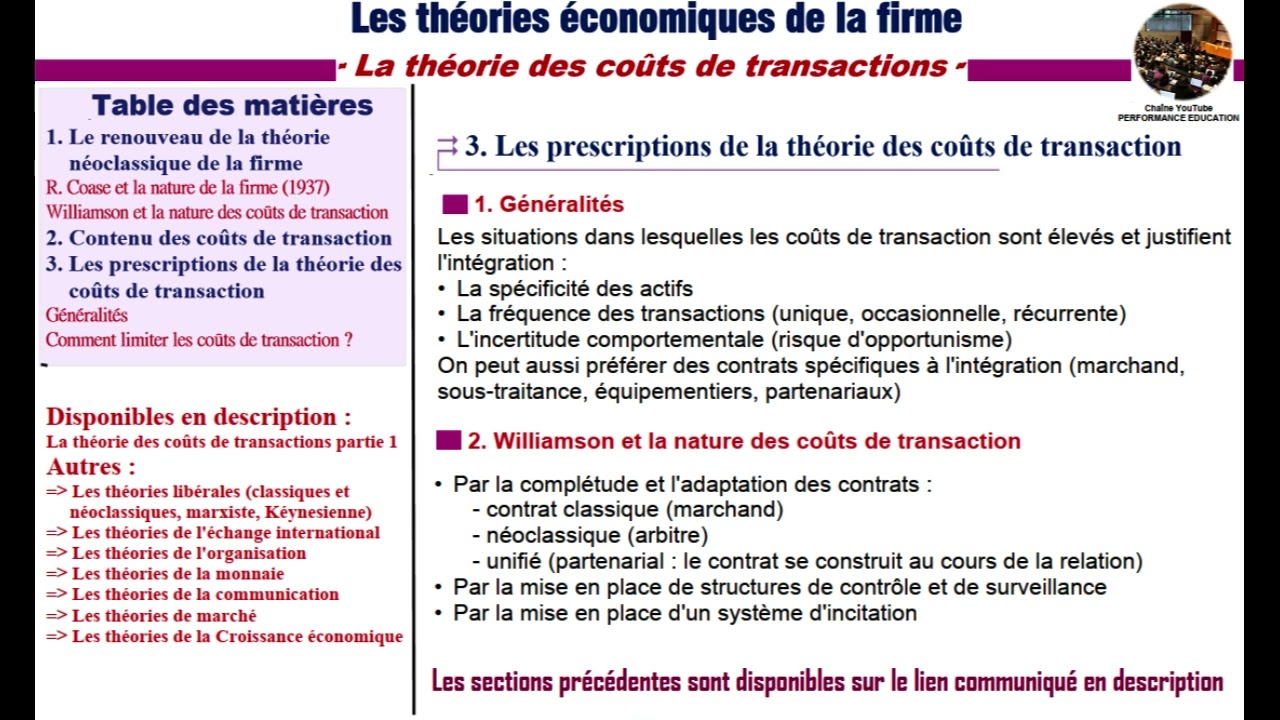 La théorie des coûts de transaction - Partie 2 (Théories de la firme)