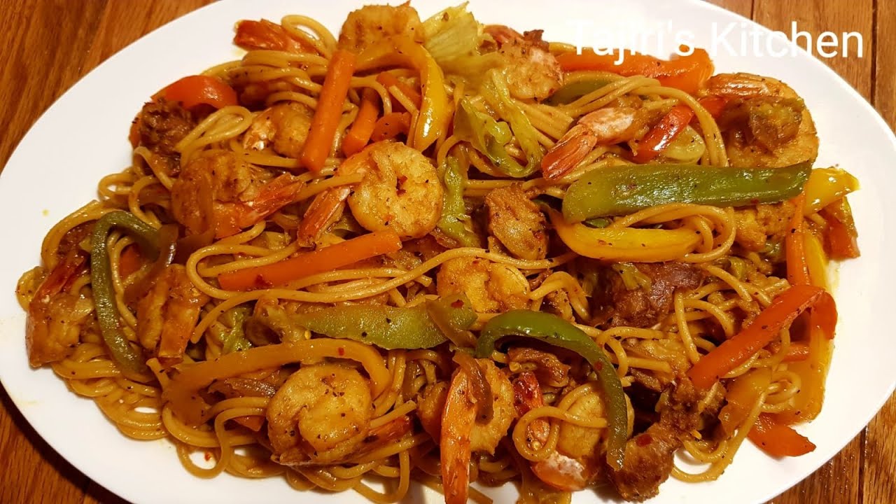 Spaghetti /Jinsi ya Kupika Spaghetti /Tambi za Kamba, na Mboga/Prawns Spaghetti with Turkey Tails &V