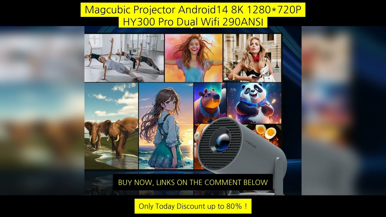 Magcubic Projector Android14 8K 1280*720P Hy300 Pro Dual Wifi 290Ansi 180