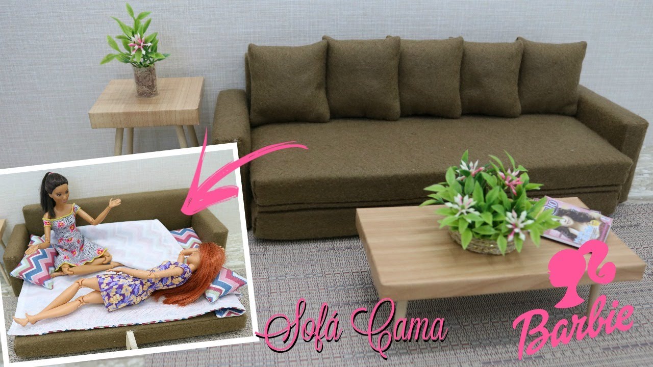 COMO FAZER SOFÁ CAMA PARA BARBIE / HOW TO MAKE A SOFA BED FOR BARBIE