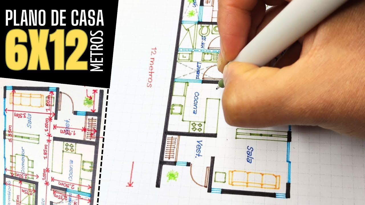 PLANO de CASA de 6X12 metros | Casa con 2 dormitorios | Dibuja tu casa