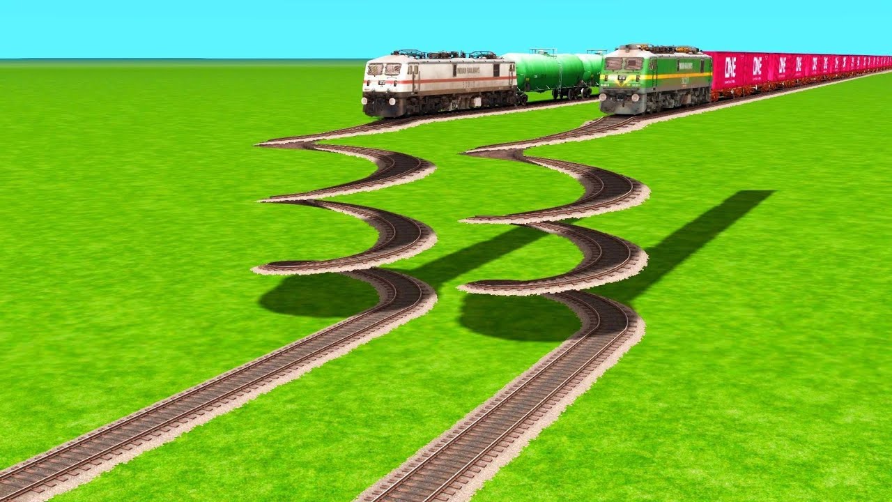 TRAINS PASSING ON CRAZIEST & DANGOUROS ROUND CIRCLES RAILROAD TRACKS | Beamng Drive | Train Sim 2