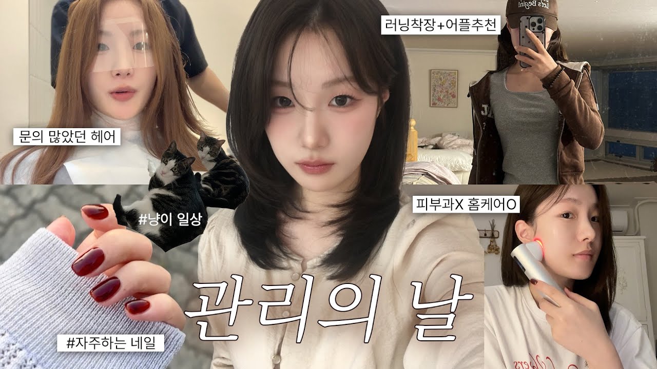 관리의 날✨VLOG+냥이들과의 일상도 ! (문의 많았던 레이어드 컷+염색ㅣ네일아트ㅣ러닝착장, 어플 추천ㅣ매 주 하는 홈케어) 가을스런