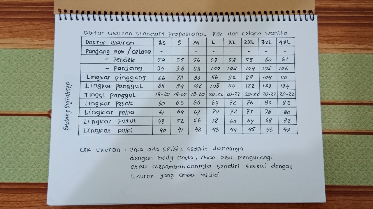 Daftar ukuran rok & celana
