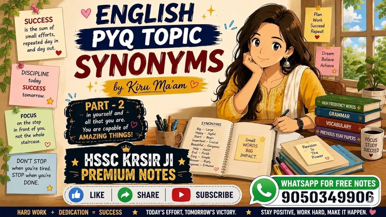 English PYQ Synonyms Part-2 🔥by kiru Ma'am | HSSC Premium Notes#hssckrsir ji #haryana gkai