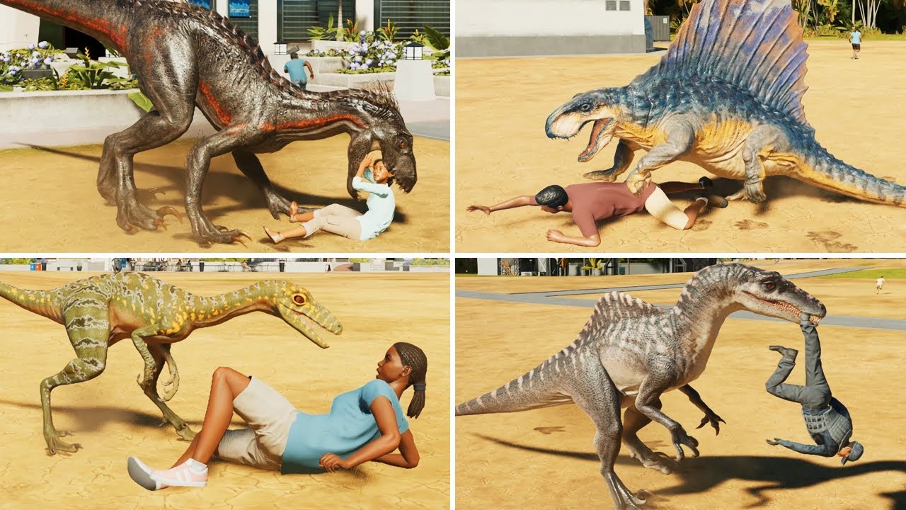 ALL CARNIVORE DINOSAURS EATING HUMANS - Jurassic World Evolution 3