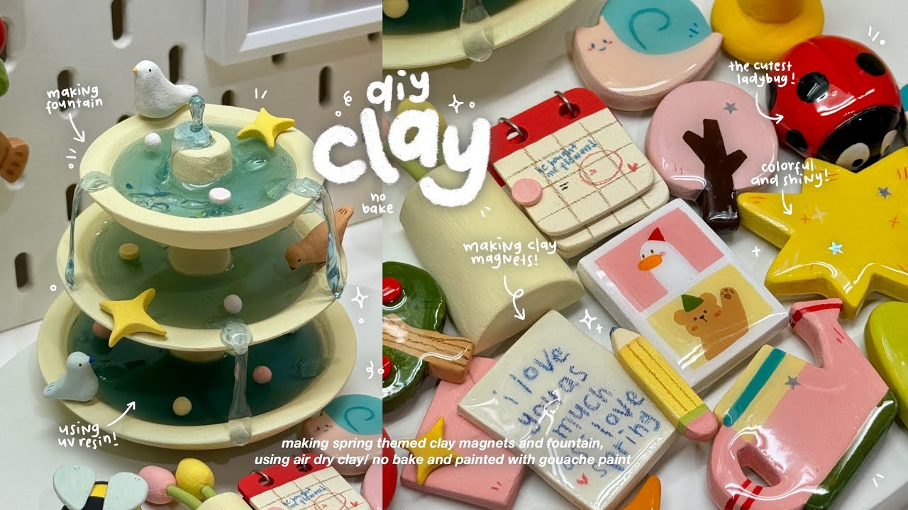 making spring themed clay magnets⛲️🌸🌿🕊️ using air dry clay / no bake