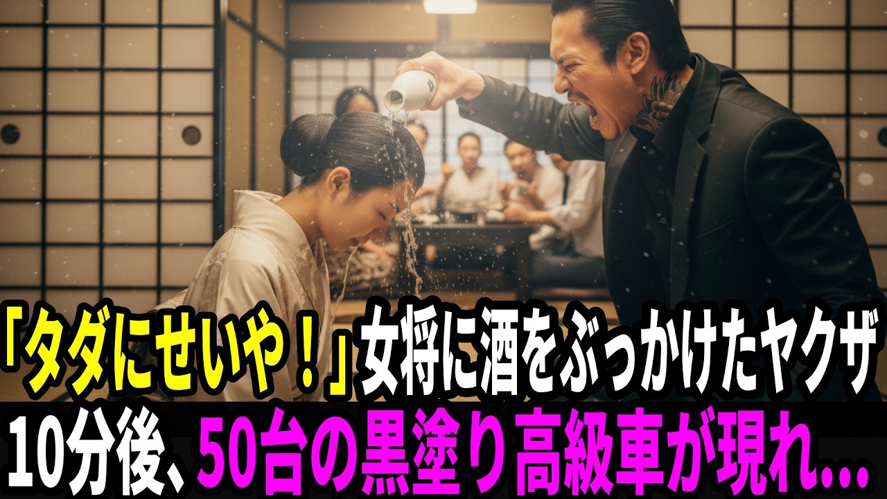 高級料亭で言いがかりをつけて女将に日本酒をかける若頭ヤクザ、10分後､店前に50台の黒塗り車が現れ若頭ヤクザを囲い始め…