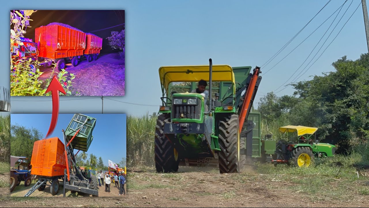 Shaktiman Sugarcane Combine and John Deere 5210 Tractor working together Video 