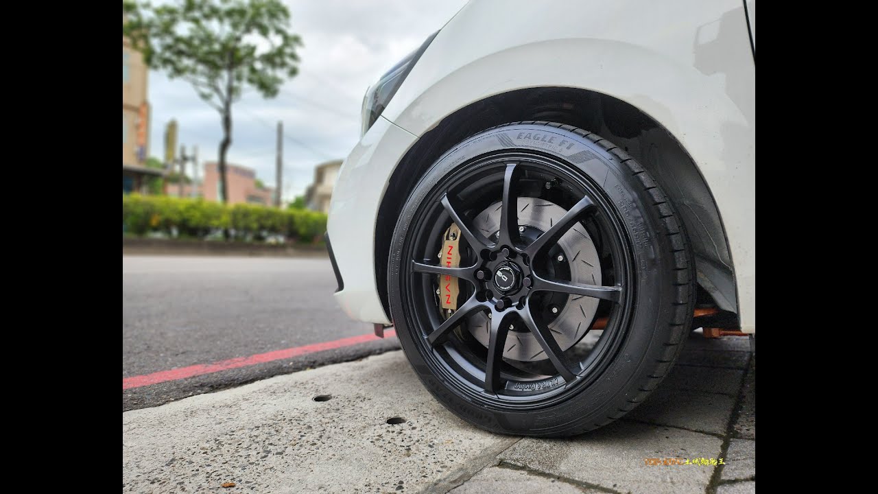 土城輪胎王 HONDA FIT 世盟 N3 黃銅砂 卡鉗 後加大碟 DG RS 17吋鋁圈 平光黑 固特異F1A6
