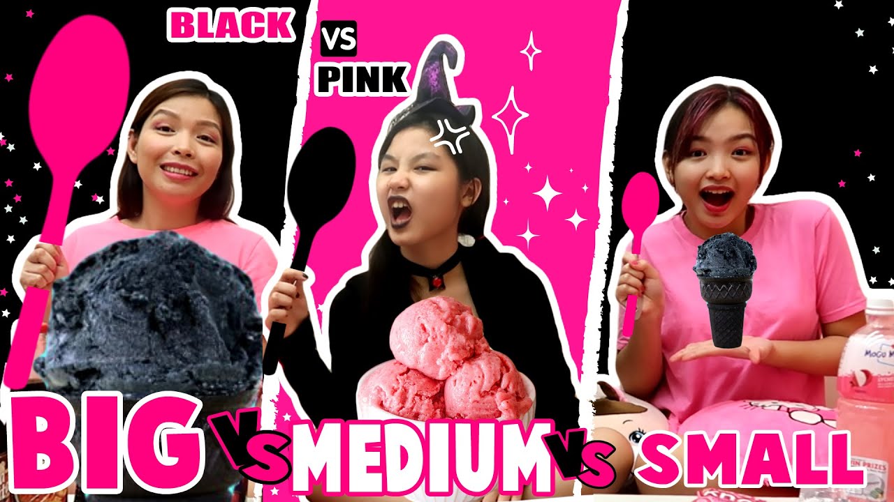 BIG VS MEDIUM VS SMALL SPOON FOOD CHALLENGE | BLACK WITCH VS PINK LADY CHEATERS | Aurea & Alexa