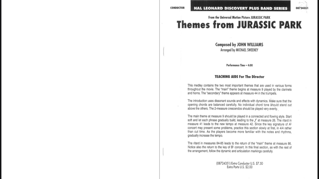 Themes From: Jurassic Park (Universal Motion Picture) By John Williams, Arr. Michael Sweeney