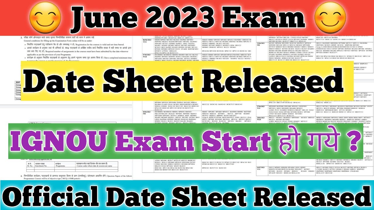 IGNOU June 2023 Exam Date Sheet IGNOU Date Sheet Released June 2023 Exam IGNOU Date sheet Update