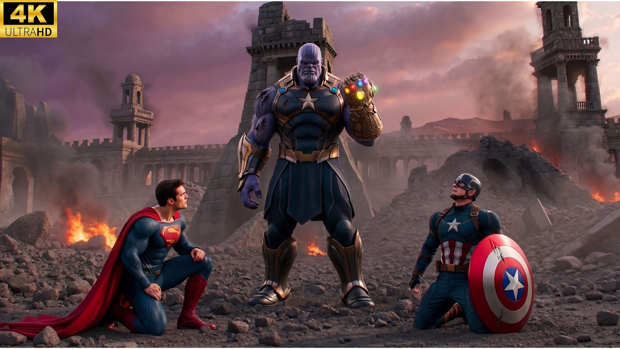 Superman & Captain America vs Thanos 🔥 Brutal Fight | Epic Marvel Battle 4K Cinematic