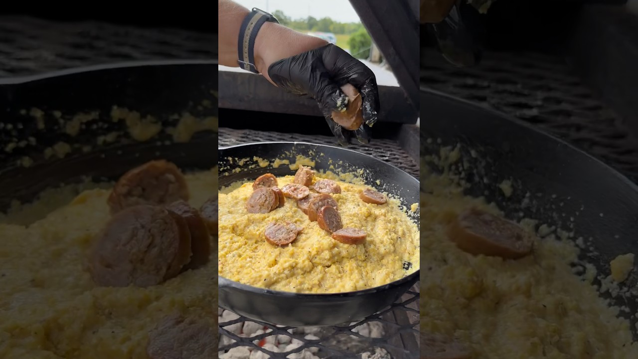 Andouille Sausage grits! Locally grown and stone ground grits from Farmview Market in Madison, GA