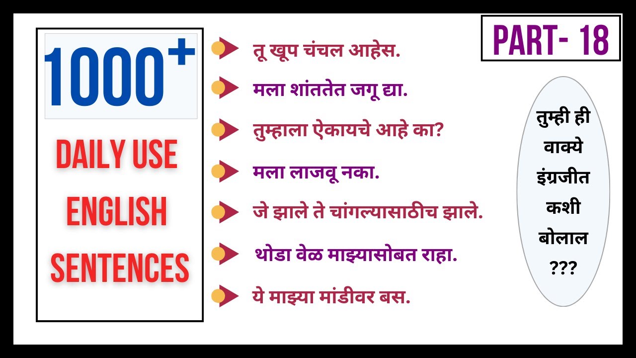 इंग्रजी बोलायला शिकूया. 1000+ Daily use English sentences. रोज बोलली जाणारी इंग्रजी वाक्ये. Part-18