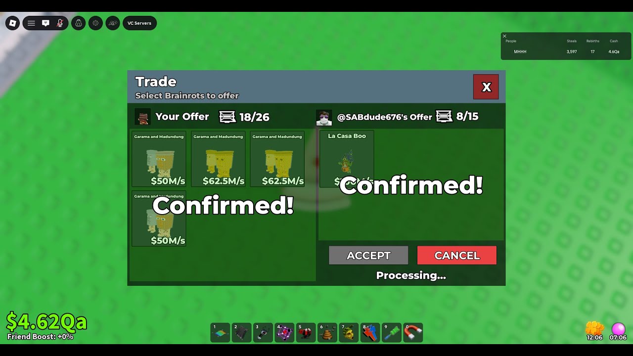I AM LOOKING FOR 5000+ OR MORE ROBUX FOR MY BRAINROTS (NOT GOING FIRST)