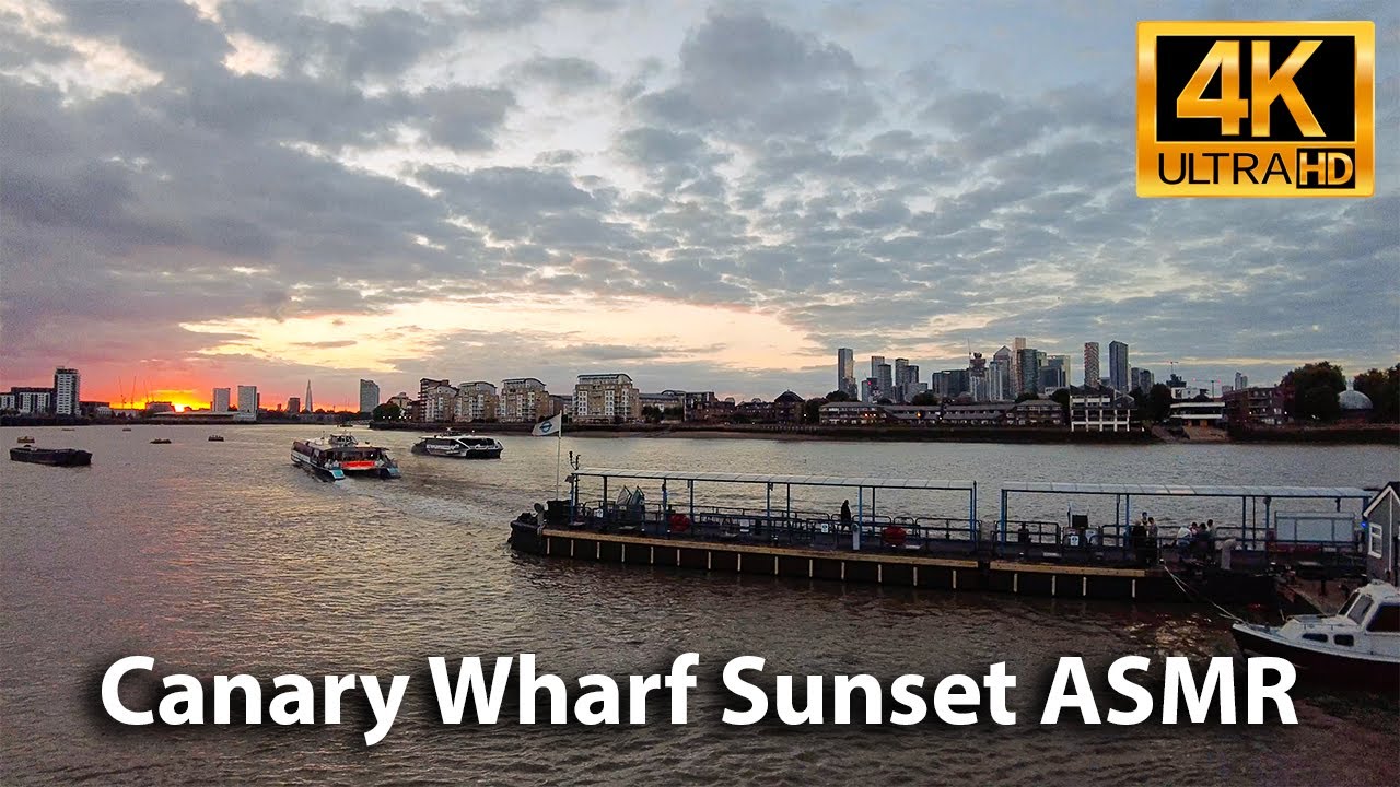 London ASMR Sunset CANARY WHARF | City sounds for sleep or study | 4K 360° binaural audio 🎧
