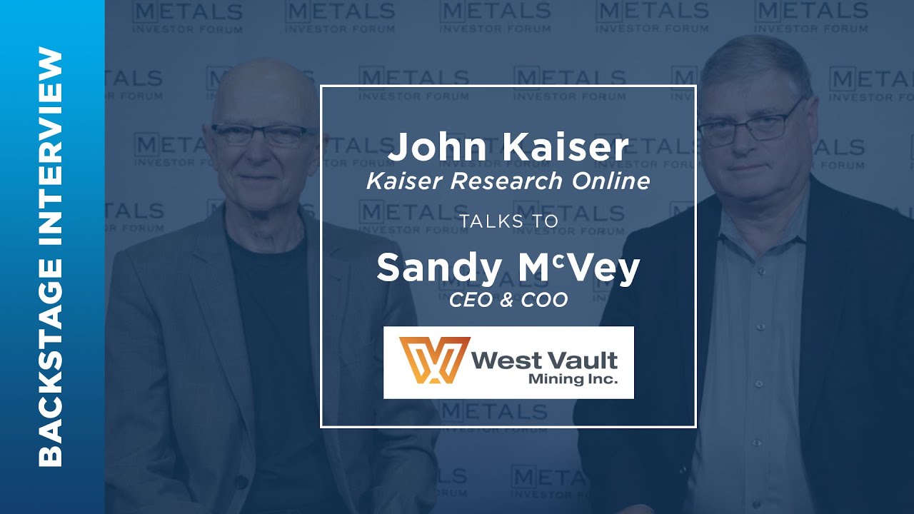 Sandy McVey of West Vault Mining Inc. talks to John Kaiser at the May 2023 Metals Investor Forum