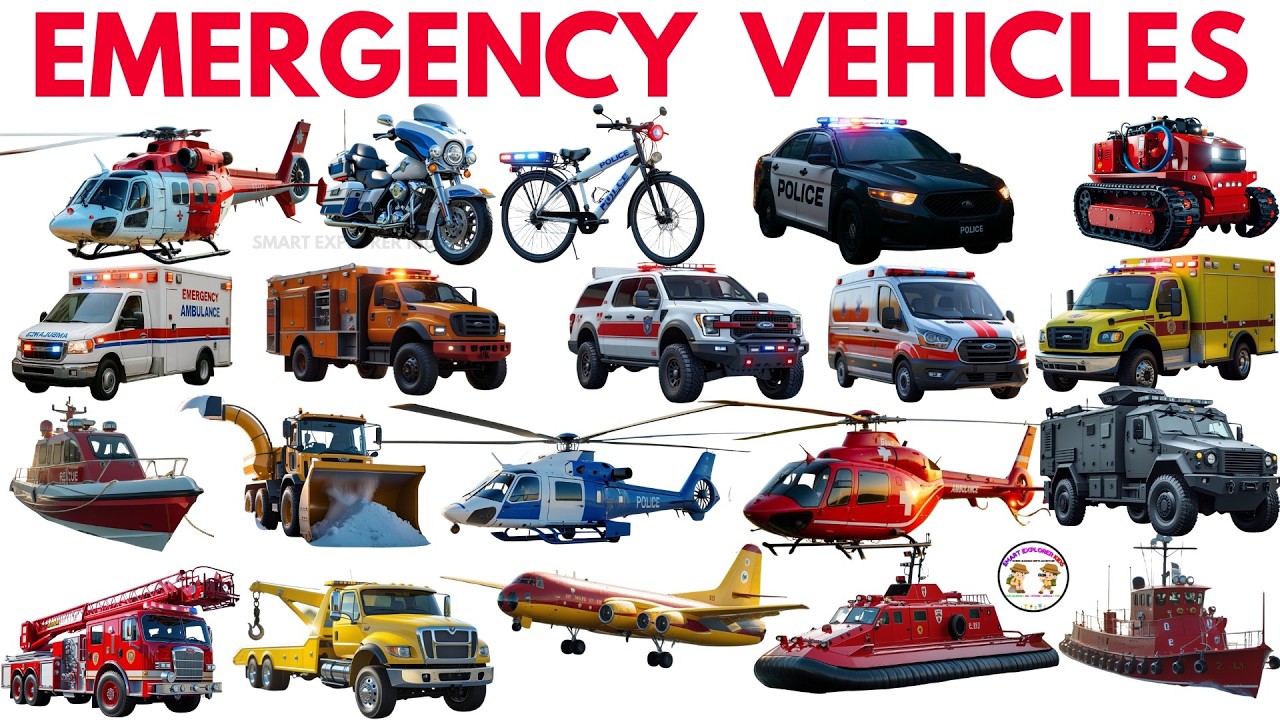 Emergency Vehicles for Kids 🚨 |  Learn Ambulance, Fire Truck, Police Car, Helicopter & More