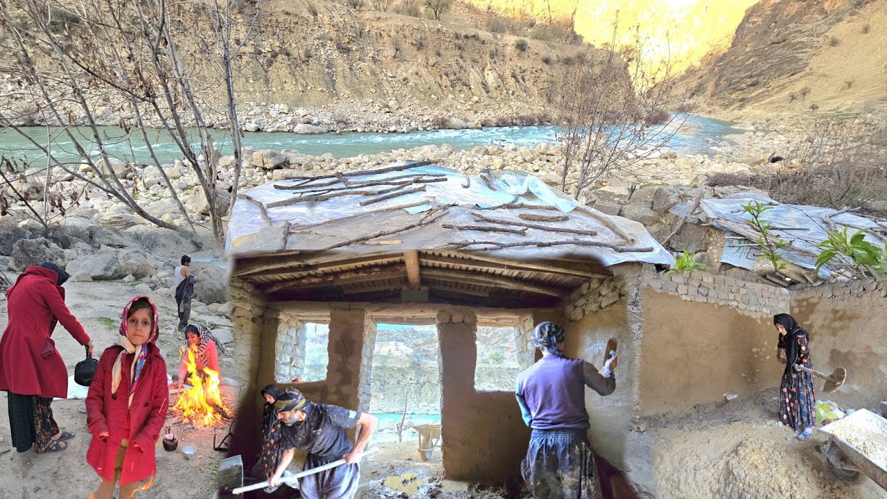 Nomadic life by the wild river: making mud shelter walls