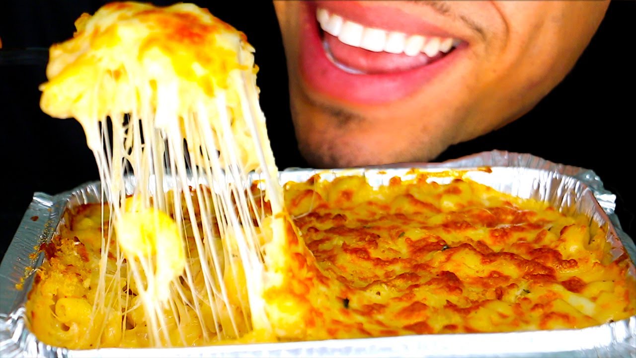 MAC N CHEESE CHEESY CHEESIEST STRINGY EATING SHOW MOUTH SOUNDS NO TALKING