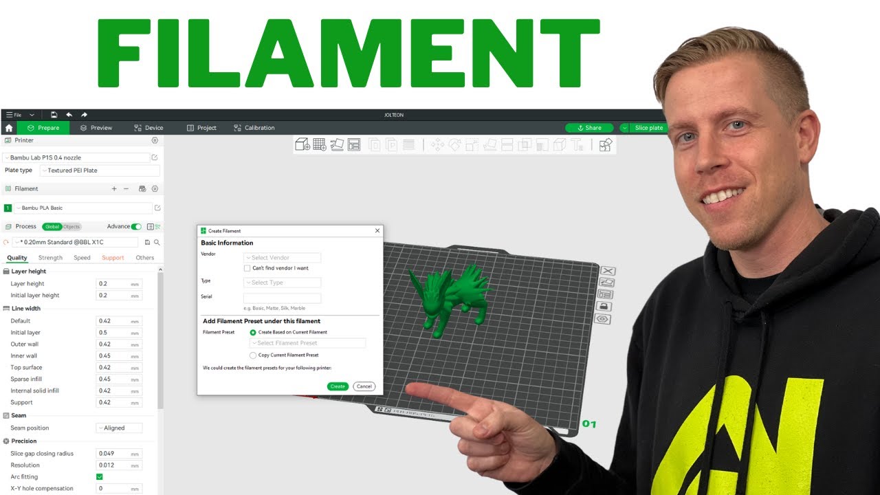 Как добавить пользовательский филамент в Bambu Studio