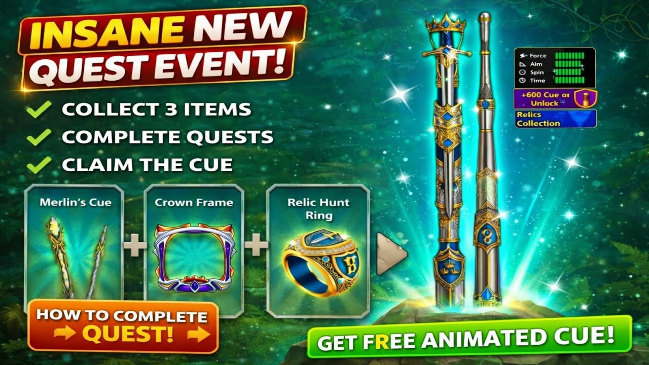 How To Complete Relic Quest Event & Unlock FREE Animated Cue! (8 Ball Pool Update)