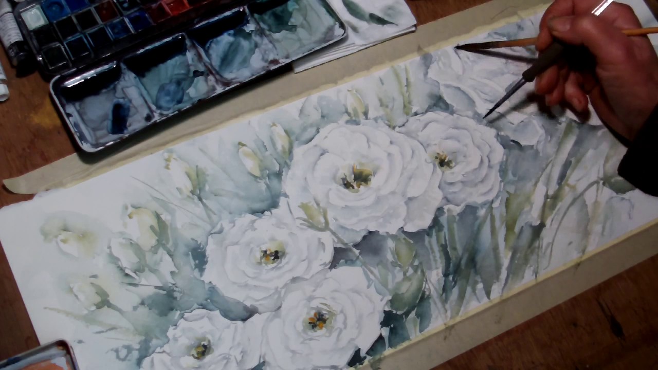 Hedwig's Art Watercolor, white roses