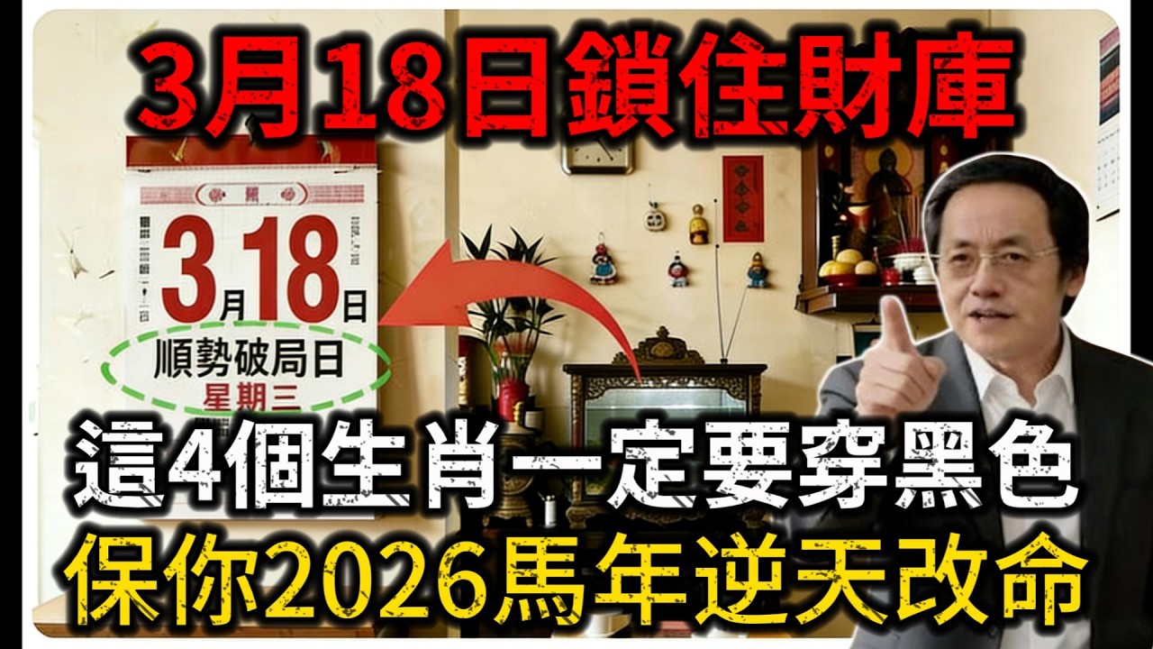 倪海廈：3月18日順勢破局日！這4個生肖穿黑色即是鎖財，2026馬年氣場全開，橫財入宅！#倪海廈 #生肖運勢 #黄帝内经#家居風水宜忌
