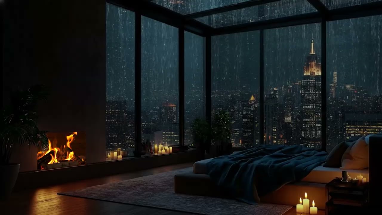 Rainy Paris Night 🌧️ Luxury Penthouse Fireplace Bedroom | Deep Sleep in 3 Hours