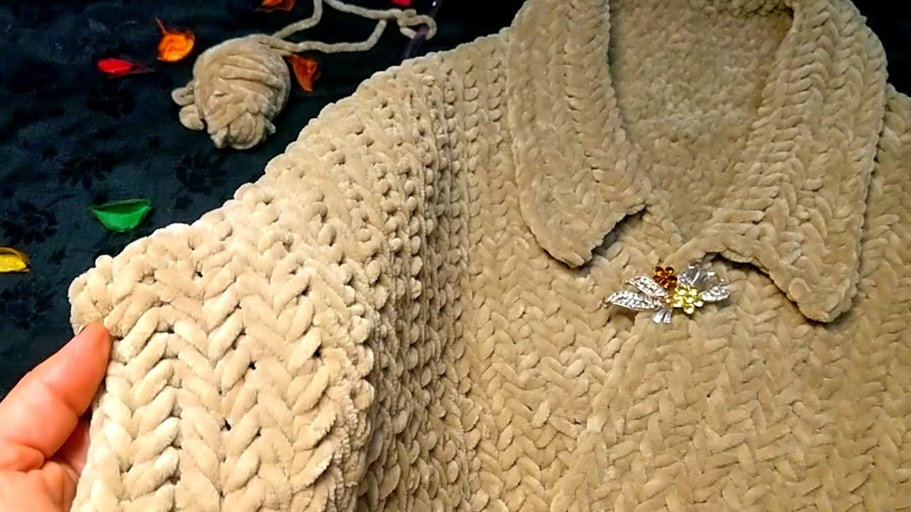 عمل شال/بنشو كروشيه بخيط القطيفه بغرزه مميزه سهله 😎 ونتيجه روعه