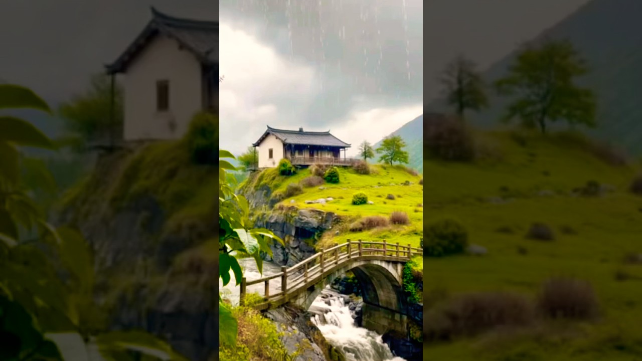 Rain SoundS ASMR - Ralaxing River Flowing -Calm Rain & Nice View.#rain #river #house