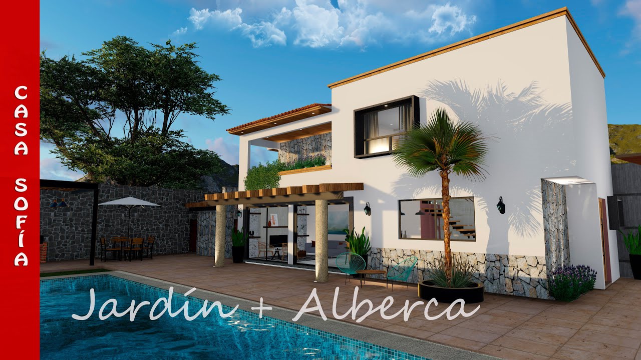 ✅🏡  Casa  de 8 x 15  dos niveles  +  ALBERCA Y JARDÍN  -  Estilo  contemporáneo -casa  en desnivel-