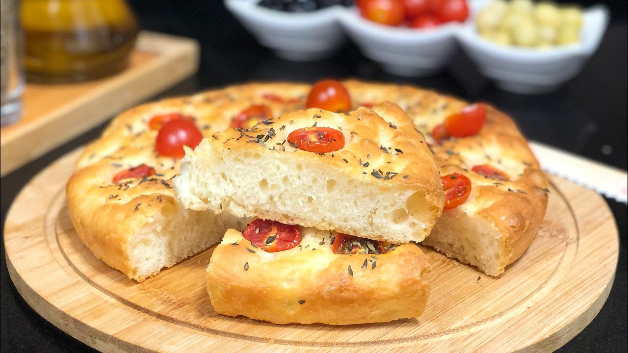 بدون دلك احصلي على خبز فوكاتشا من اروع ما يكون  pain focaccia sans pétrissage avec une mie légère