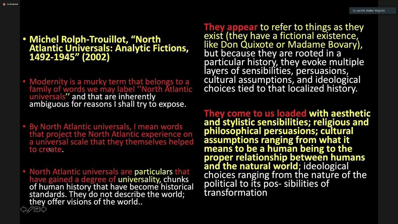 Walter Mignolo – Refigurations of Universalism and Reconstitutions of the Pluriversal