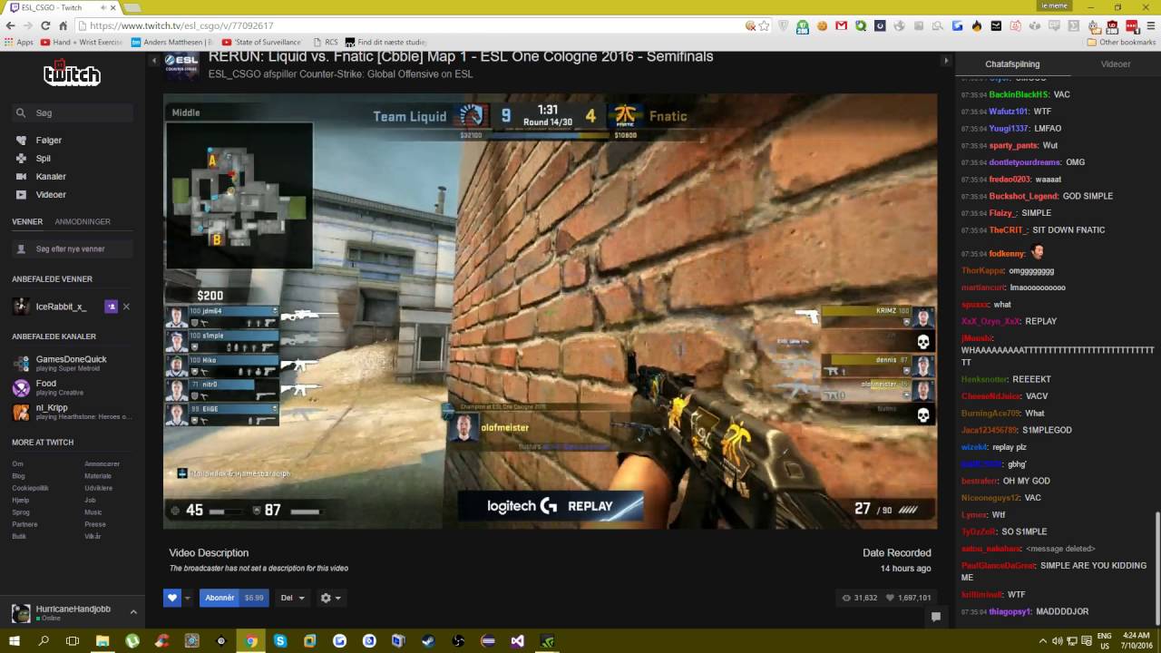 S1mple 1v2 Clutch - Twitch Chat Reaction!