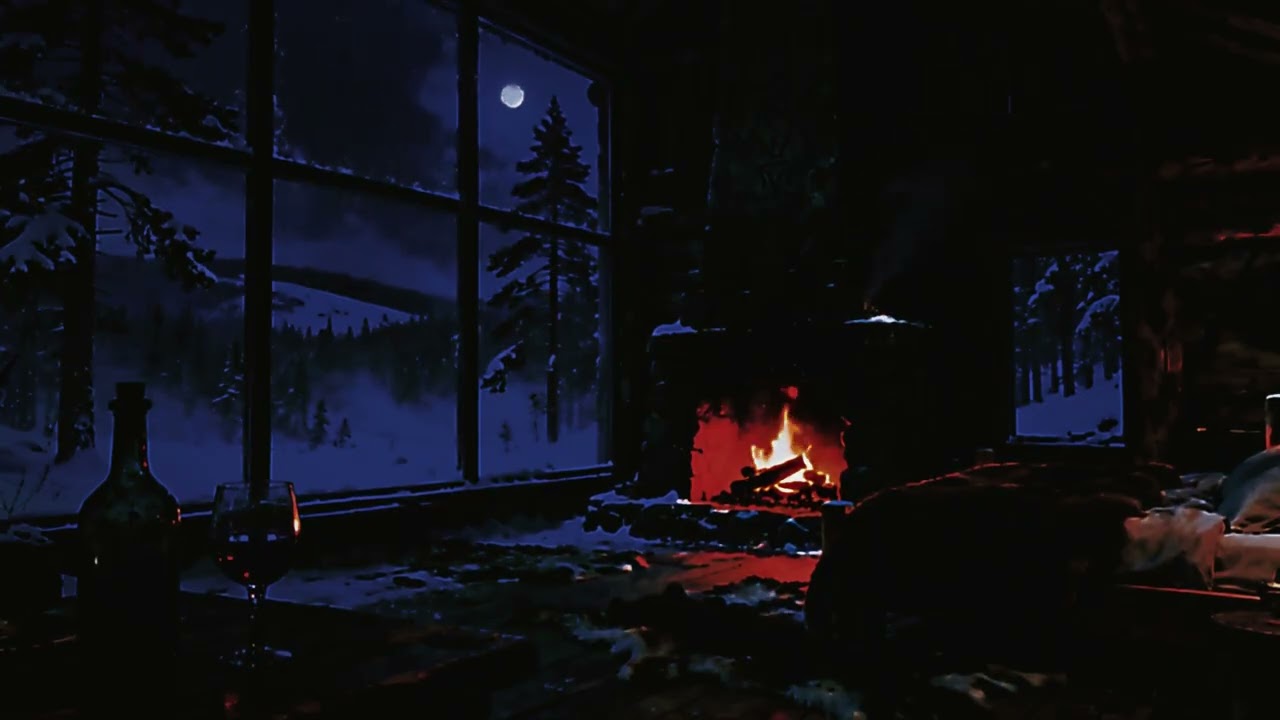 Cozy Winter Cabin Ambience 🔥 Pretty Crackling Fireplace & Soft Falling Snow 😴 No Ads Sleep Best Rest