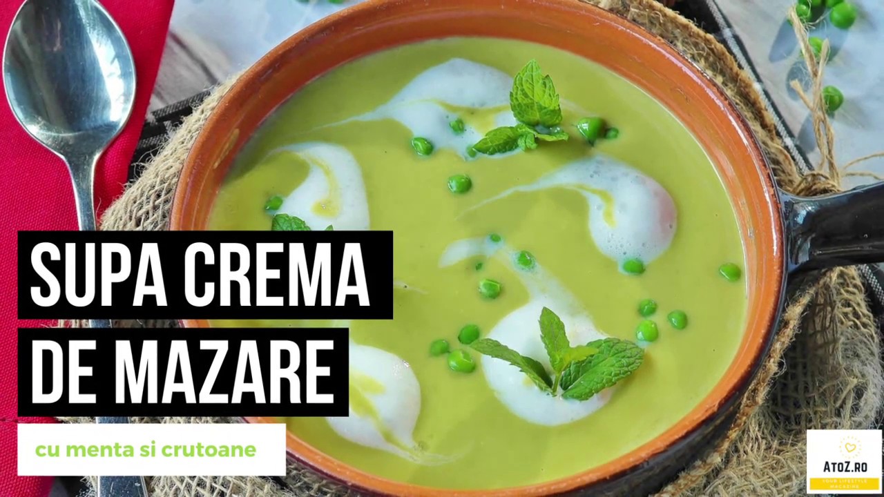Supa crema de mazare cu menta si crutoane