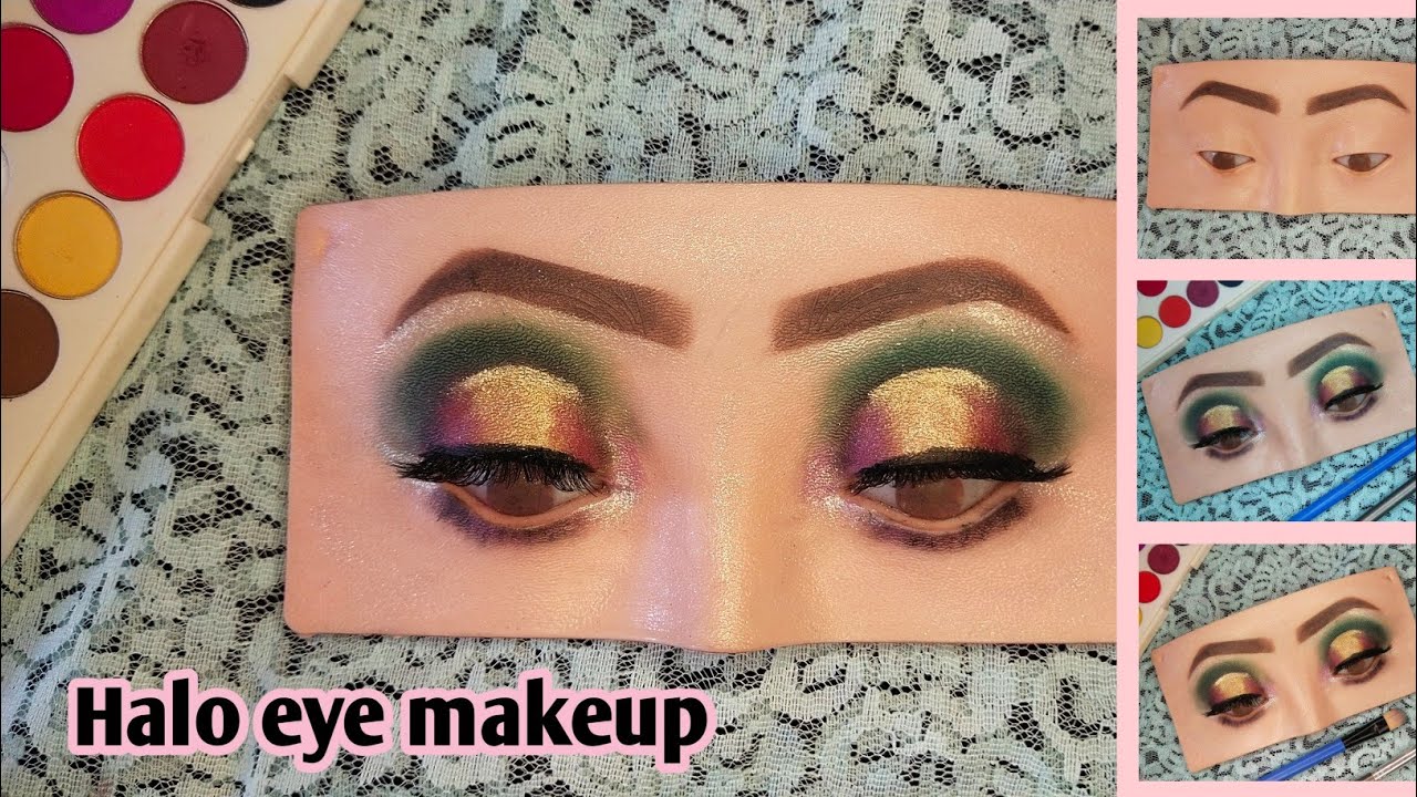 GREEN & GOLDEN Halo Eye Makeup Tutorial || Quick Halo Cut Crease Eye look || Practice Dummy Makeup
