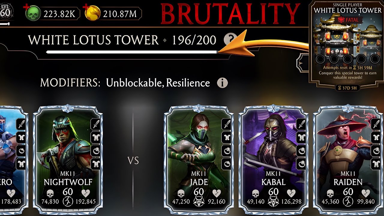 MK11 Character’s Vs Hard Battles 190-199 Fatal White Lotus Tower MK Mobile 2024