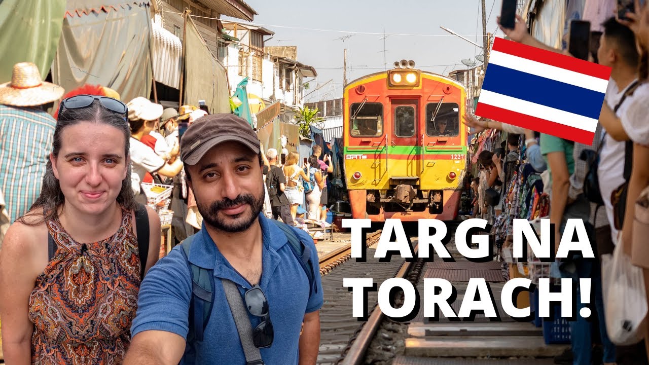 Najbardziej niebezpieczny targ w Tajlandii na torach kolejowych! [Maeklong Railway Market]