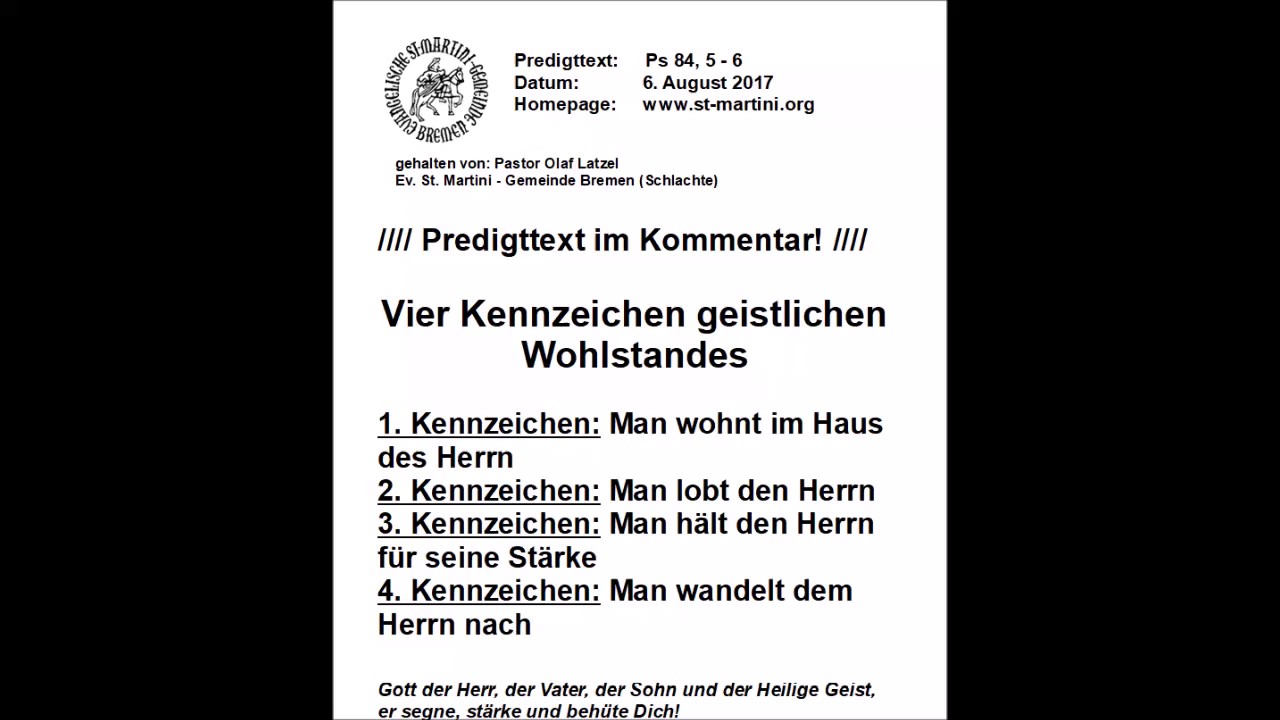 06.08.2017 - Vier Kennzeichen geistlichen Wohlstandes