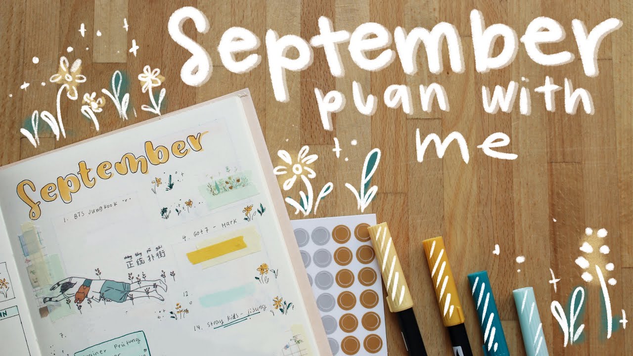 september 2019 bullet journal setup — flowers, sleeping and music