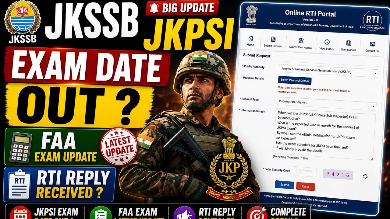 JKPSI Exam Date 2026 Out? 🚨 | RTI Reply Revealed | JKSSB FAA Exam Update | New Exam Calendar #jkssb 