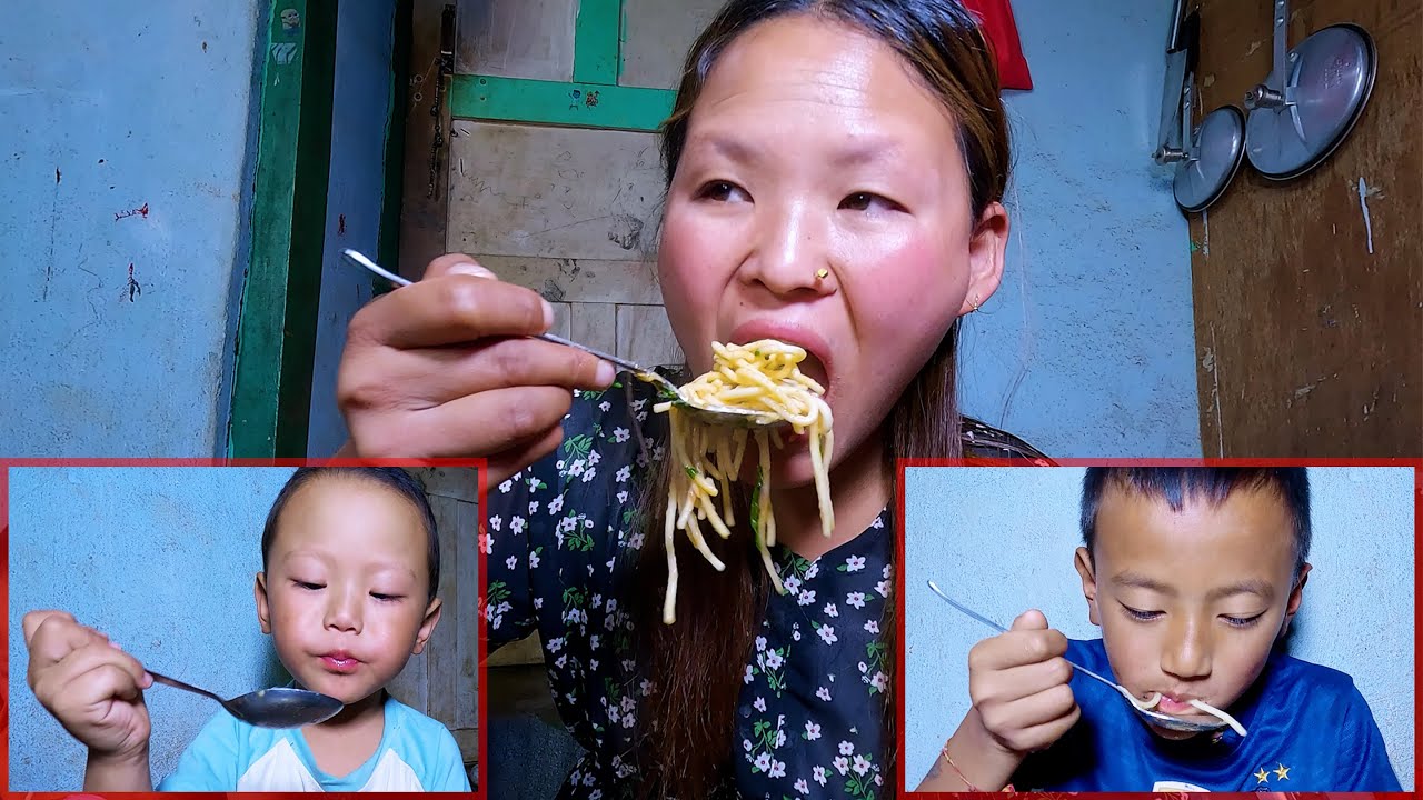 rita  cooks noodles for her son and nephew || village noodles natural recipe in rural Nepal